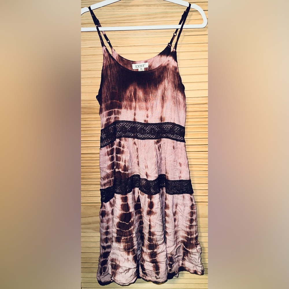 Tie-Dye Pink & Brown Crochet Panel Dress